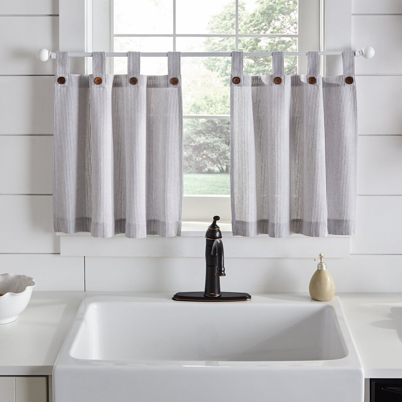 Gracie Oaks Liviana Tucker Ticking Window Kitchen Curtain & Reviews